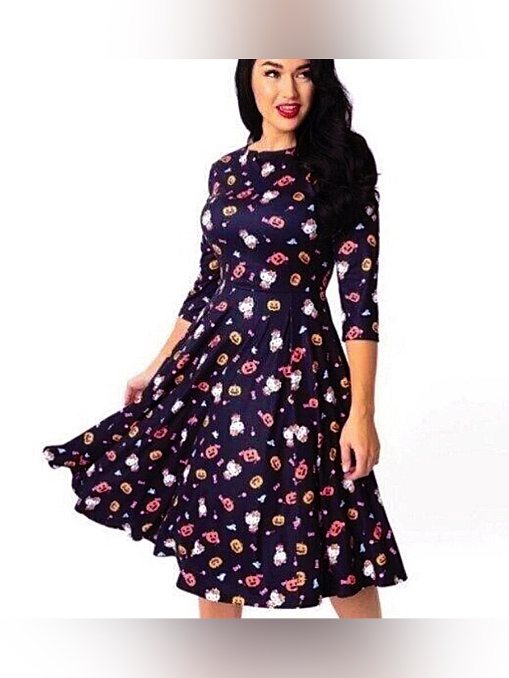 Unique Vintage Hello Kitty & Candy Halloween fit & flare dress XS -Sanrio Kawaii